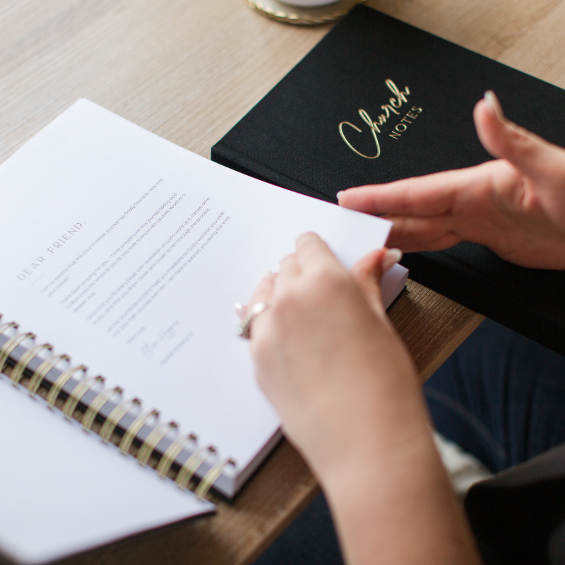 Church notes journal in black linen cover
